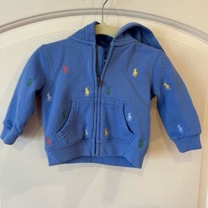 Ralph Lauren Blue Baby Hoodie with Colorful Embroidery size 6 months